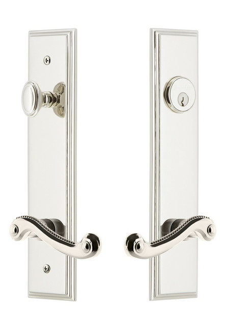 Grandeur Hardware - Hardware Carre Tall Plate Complete Entry Set with Newport Lever in Polished Nickel - CARNEW - 841417