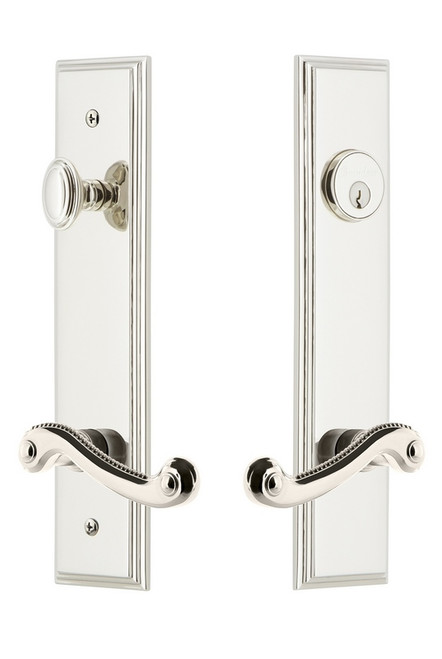 Grandeur Hardware - Hardware Carre Tall Plate Complete Entry Set with Newport Lever in Polished Nickel - CARNEW - 841423