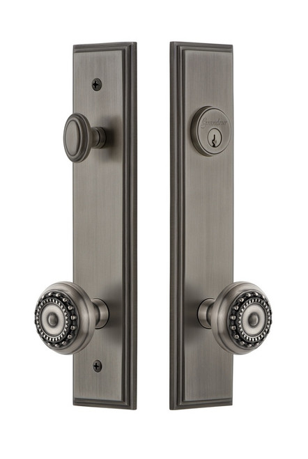Grandeur Hardware - Hardware Carre Tall Plate Complete Entry Set with Parthenon Knob in Antique Pewter - CARPAR - 840269