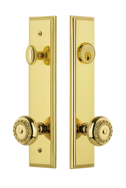 Grandeur Hardware - Hardware Carre Tall Plate Complete Entry Set with Parthenon Knob in Lifetime Brass - CARPAR - 840278