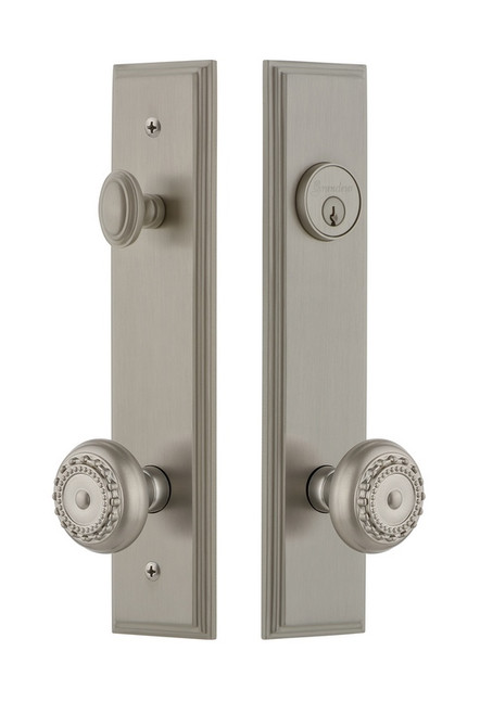 Grandeur Hardware - Hardware Carre Tall Plate Complete Entry Set with Parthenon Knob in Satin Nickel - CARPAR - 840289