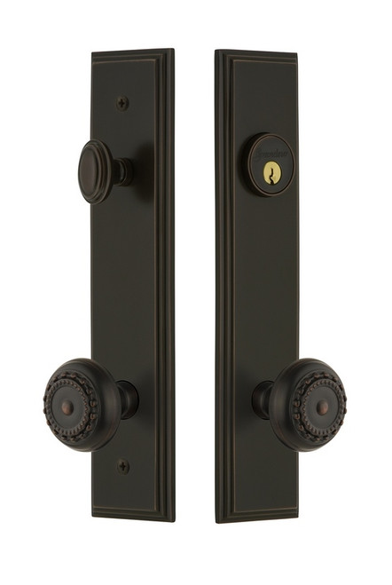 Grandeur Hardware - Hardware Carre Tall Plate Complete Entry Set with Parthenon Knob in Timeless Bronze - CARPAR - 840293