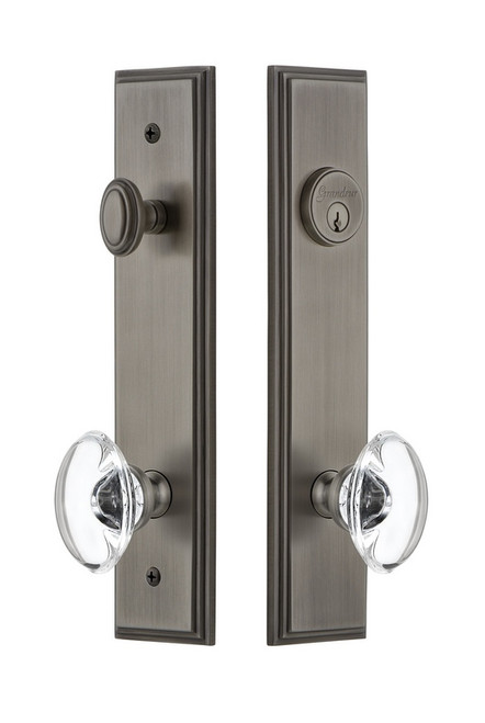 Grandeur Hardware - Hardware Carre Tall Plate Complete Entry Set with Provence Knob in Antique Pewter - CARPRO - 840303