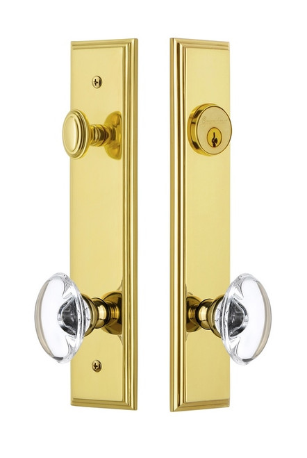 Grandeur Hardware - Hardware Carre Tall Plate Complete Entry Set with Provence Knob in Lifetime Brass - CARPRO - 840309