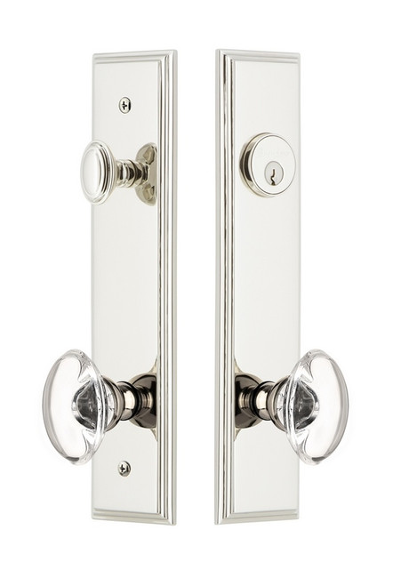 Grandeur Hardware - Hardware Carre Tall Plate Complete Entry Set with Provence Knob in Polished Nickel - CARPRO - 840318