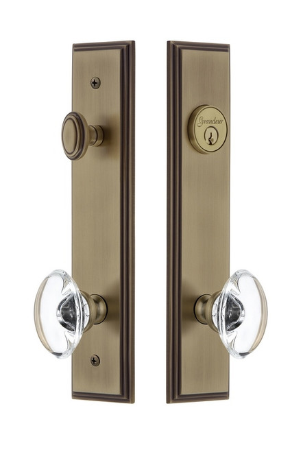 Grandeur Hardware - Hardware Carre Tall Plate Complete Entry Set with Provence Knob in Vintage Brass - CARPRO - 840329