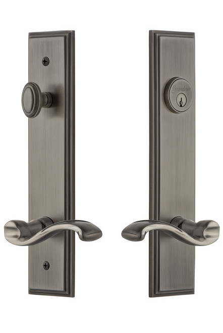 Grandeur Hardware - Hardware Carre Tall Plate Complete Entry Set with Portofino Lever in Antique Pewter - CARPRT - 841449