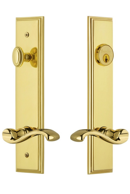 Grandeur Hardware - Hardware Carre Tall Plate Complete Entry Set with Portofino Lever in Lifetime Brass - CARPRT - 841465