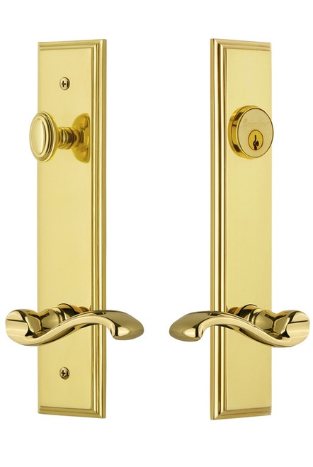 Grandeur Hardware - Hardware Carre Tall Plate Complete Entry Set with Portofino Lever in Lifetime Brass - CARPRT - 841466