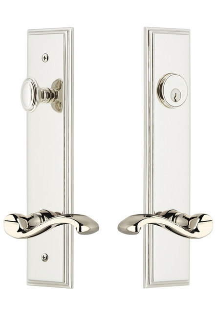 Grandeur Hardware - Hardware Carre Tall Plate Complete Entry Set with Portofino Lever in Polished Nickel - CARPRT - 841483