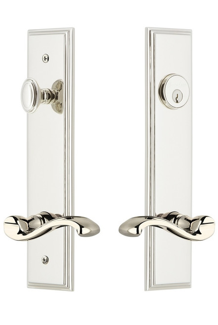 Grandeur Hardware - Hardware Carre Tall Plate Complete Entry Set with Portofino Lever in Polished Nickel - CARPRT - 841484