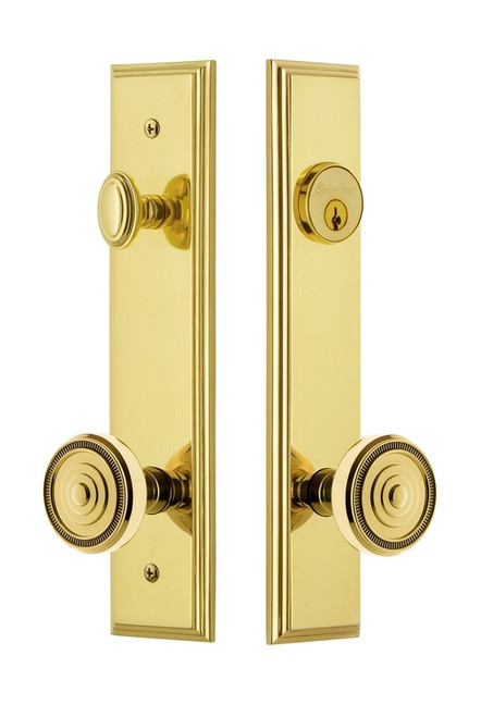 Grandeur Hardware - Hardware Carre Tall Plate Complete Entry Set with Soleil Knob in Lifetime Brass - CARSOL - 840341