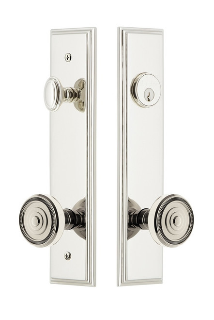 Grandeur Hardware - Hardware Carre Tall Plate Complete Entry Set with Soleil Knob in Polished Nickel - CARSOL - 840349
