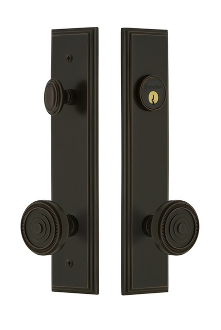 Grandeur Hardware - Hardware Carre Tall Plate Complete Entry Set with Soleil Knob in Timeless Bronze - CARSOL - 840357