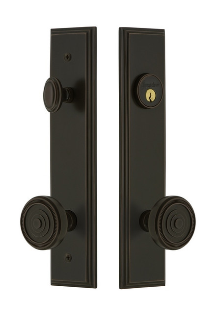 Grandeur Hardware - Hardware Carre Tall Plate Complete Entry Set with Soleil Knob in Timeless Bronze - CARSOL - 840358