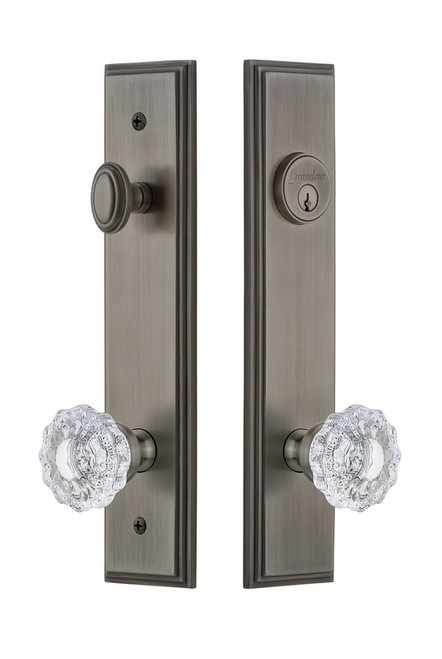 Grandeur Hardware - Hardware Carre Tall Plate Complete Entry Set with Versailles Knob in Antique Pewter - CARVER - 840365