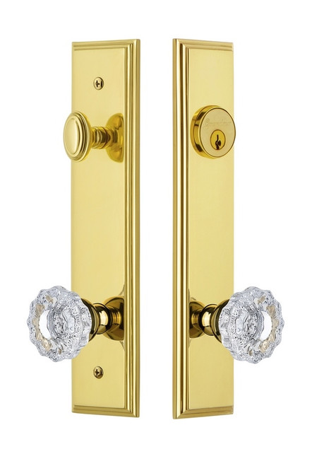 Grandeur Hardware - Hardware Carre Tall Plate Complete Entry Set with Versailles Knob in Lifetime Brass - CARVER - 840375