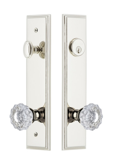 Grandeur Hardware - Hardware Carre Tall Plate Complete Entry Set with Versailles Knob in Polished Nickel - CARVER - 840383