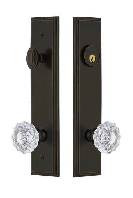 Grandeur Hardware - Hardware Carre Tall Plate Complete Entry Set with Versailles Knob in Timeless Bronze - CARVER - 840390