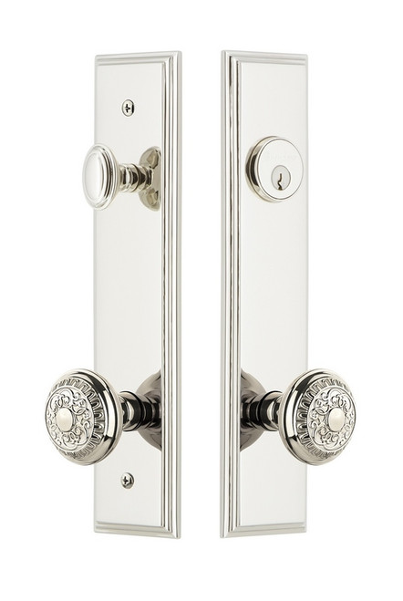 Grandeur Hardware - Hardware Carre Tall Plate Complete Entry Set with Windsor Knob in Polished Nickel - CARWIN - 840413