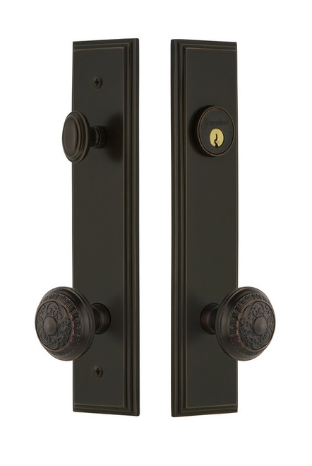 Grandeur Hardware - Hardware Carre Tall Plate Complete Entry Set with Windsor Knob in Timeless Bronze - CARWIN - 840421