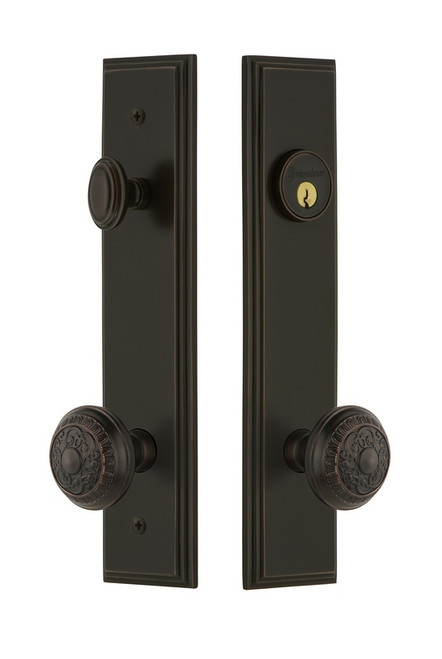 Grandeur Hardware - Hardware Carre Tall Plate Complete Entry Set with Windsor Knob in Timeless Bronze - CARWIN - 840423