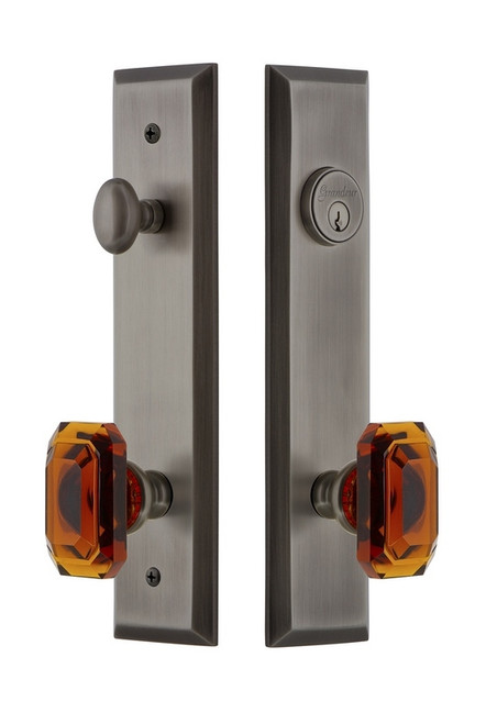 Grandeur Hardware - Hardware Fifth Avenue Tall Plate Complete Entry Set with Baguette Amber Knob in Antique Pewter - FAVBCA - 840429