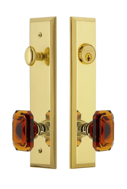 Grandeur Hardware - Hardware Fifth Avenue Tall Plate Complete Entry Set with Baguette Amber Knob in Lifetime Brass - FAVBCA - 840437