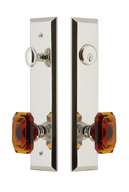 Grandeur Hardware - Hardware Fifth Avenue Tall Plate Complete Entry Set with Baguette Amber Knob in Polished Nickel - FAVBCA - 840445