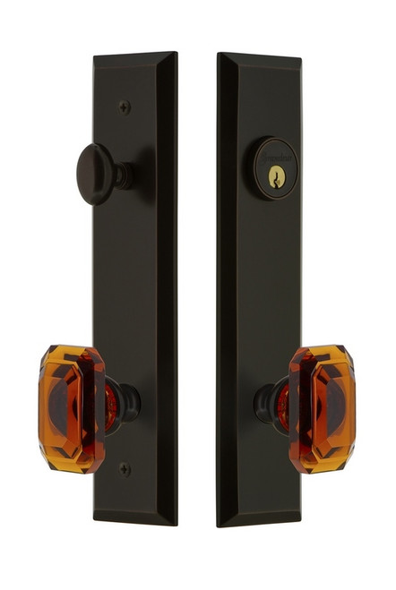 Grandeur Hardware - Hardware Fifth Avenue Tall Plate Complete Entry Set with Baguette Amber Knob in Timeless Bronze - FAVBCA - 840453