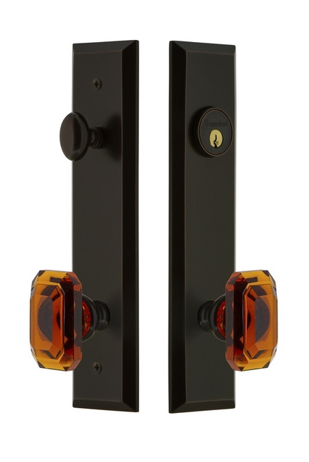 Grandeur Hardware - Hardware Fifth Avenue Tall Plate Complete Entry Set with Baguette Amber Knob in Timeless Bronze - FAVBCA - 840455