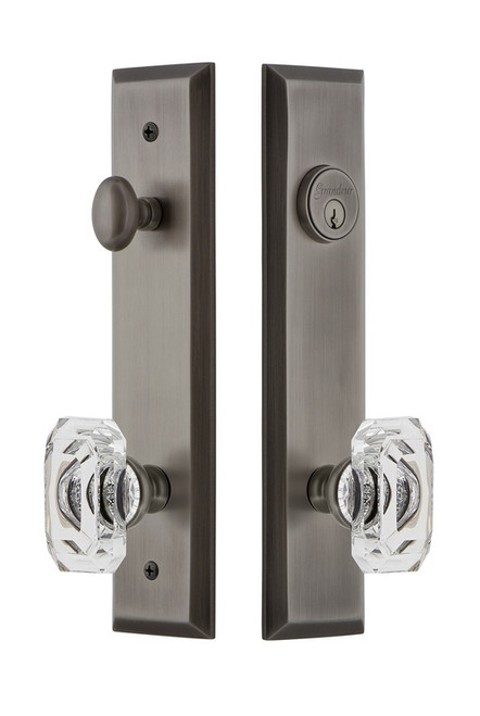 Grandeur Hardware - Hardware Fifth Avenue Tall Plate Complete Entry Set with Baguette Clear Crystal Knob in Antique Pewter - FAVBCC - 840461