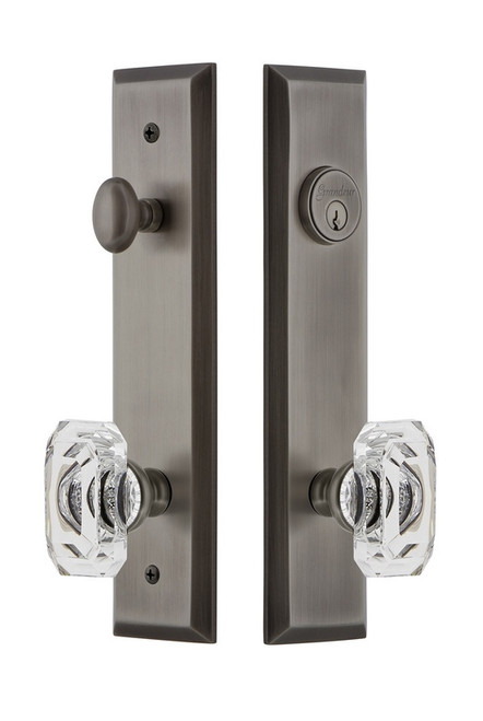 Grandeur Hardware - Hardware Fifth Avenue Tall Plate Complete Entry Set with Baguette Clear Crystal Knob in Antique Pewter - FAVBCC - 840462