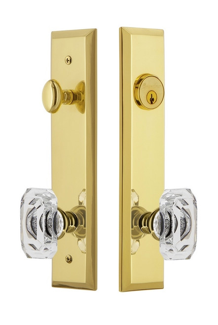 Grandeur Hardware - Hardware Fifth Avenue Tall Plate Complete Entry Set with Baguette Clear Crystal Knob in Lifetime Brass - FAVBCC - 840472