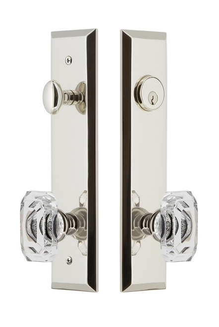 Grandeur Hardware - Hardware Fifth Avenue Tall Plate Complete Entry Set with Baguette Clear Crystal Knob in Polished Nickel - FAVBCC - 840478