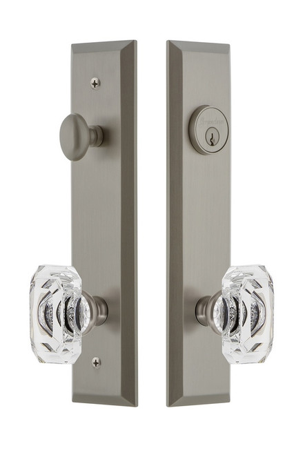 Grandeur Hardware - Hardware Fifth Avenue Tall Plate Complete Entry Set with Baguette Clear Crystal Knob in Satin Nickel - FAVBCC - 840482