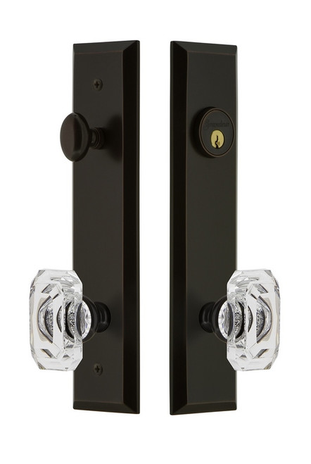 Grandeur Hardware - Hardware Fifth Avenue Tall Plate Complete Entry Set with Baguette Clear Crystal Knob in Timeless Bronze - FAVBCC - 840485