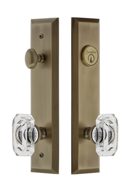 Grandeur Hardware - Hardware Fifth Avenue Tall Plate Complete Entry Set with Baguette Clear Crystal Knob in Vintage Brass - FAVBCC - 840489