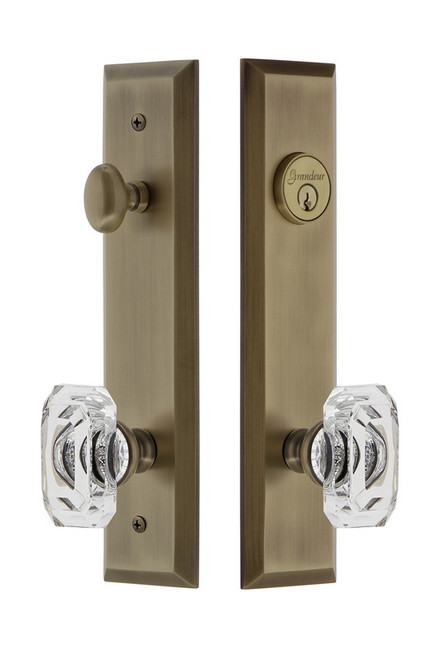 Grandeur Hardware - Hardware Fifth Avenue Tall Plate Complete Entry Set with Baguette Clear Crystal Knob in Vintage Brass - FAVBCC - 840491