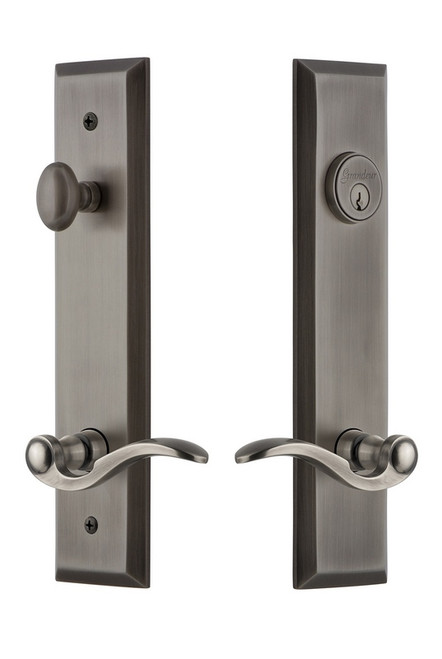 Grandeur Hardware - Hardware Fifth Avenue Tall Plate Complete Entry Set with Bellagio Lever in Antique Pewter - FAVBEL - 841513