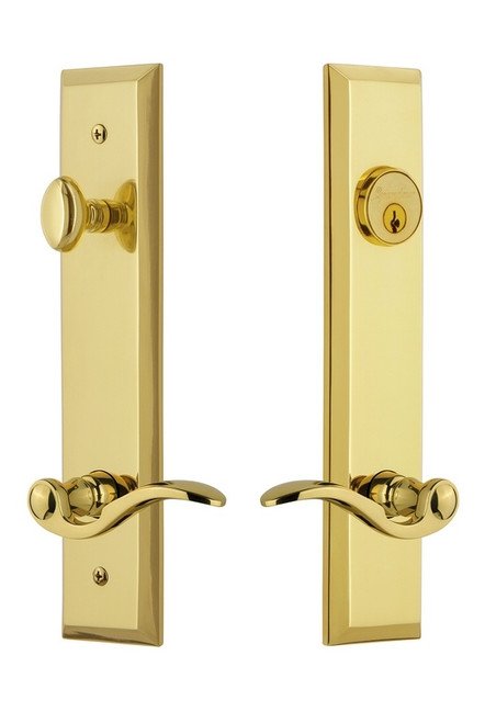Grandeur Hardware - Hardware Fifth Avenue Tall Plate Complete Entry Set with Bellagio Lever in Lifetime Brass - FAVBEL - 841529