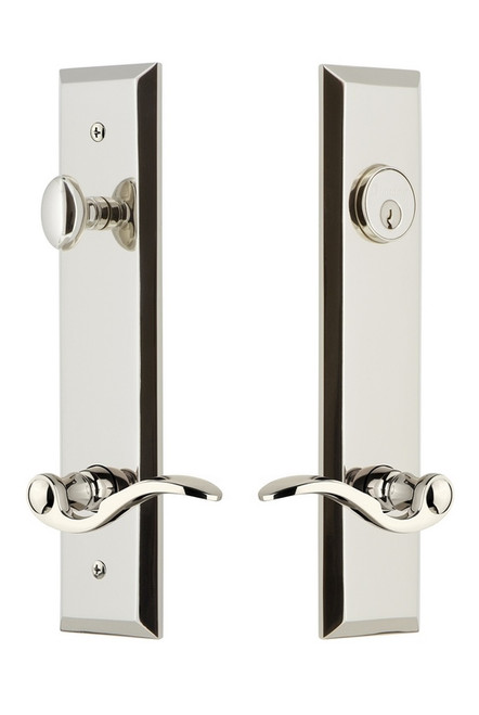 Grandeur Hardware - Hardware Fifth Avenue Tall Plate Complete Entry Set with Bellagio Lever in Polished Nickel - FAVBEL - 841545