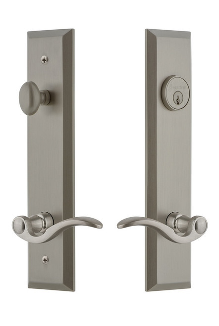 Grandeur Hardware - Hardware Fifth Avenue Tall Plate Complete Entry Set with Bellagio Lever in Satin Nickel - FAVBEL - 841553