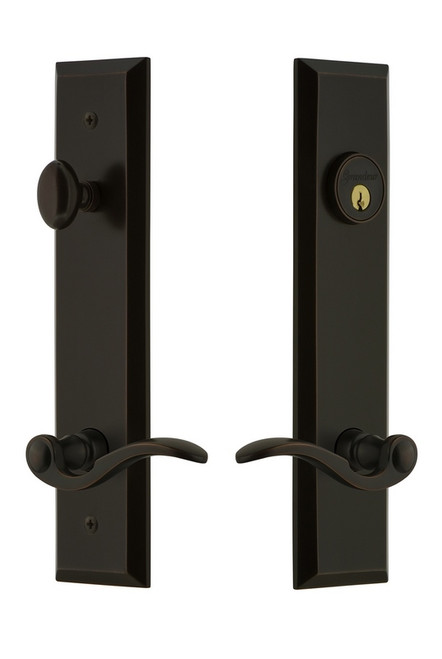 Grandeur Hardware - Hardware Fifth Avenue Tall Plate Complete Entry Set with Bellagio Lever in Timeless Bronze - FAVBEL - 841561