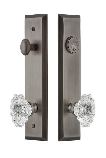 Grandeur Hardware - Hardware Fifth Avenue Tall Plate Complete Entry Set with Biarritz Knob in Antique Pewter - FAVBIA - 840493