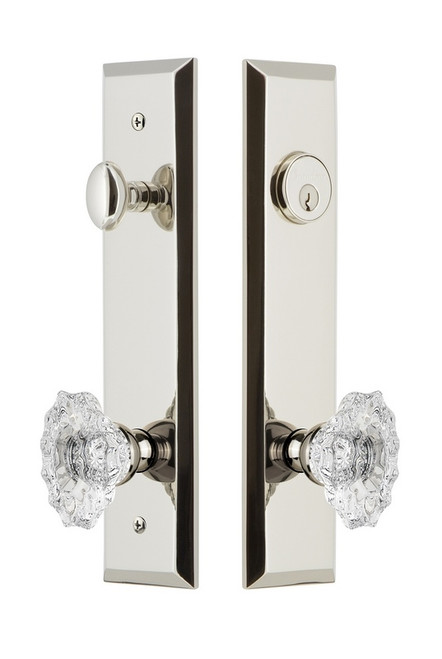 Grandeur Hardware - Hardware Fifth Avenue Tall Plate Complete Entry Set with Biarritz Knob in Polished Nickel - FAVBIA - 840509