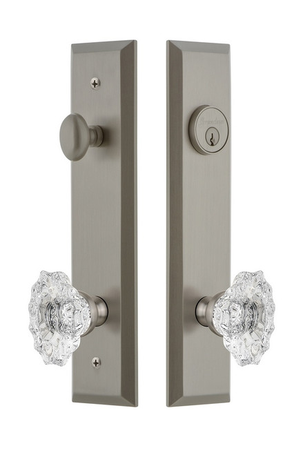 Grandeur Hardware - Hardware Fifth Avenue Tall Plate Complete Entry Set with Biarritz Knob in Satin Nickel - FAVBIA - 840513