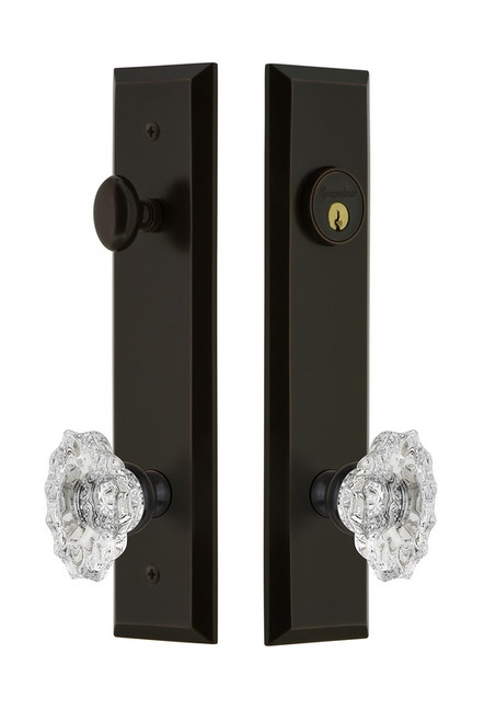 Grandeur Hardware - Hardware Fifth Avenue Tall Plate Complete Entry Set with Biarritz Knob in Timeless Bronze - FAVBIA - 840517