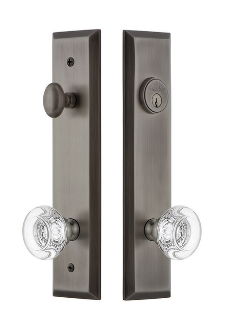 Grandeur Hardware - Hardware Fifth Avenue Tall Plate Complete Entry Set with Bordeaux Knob in Antique Pewter - FAVBOR - 840525