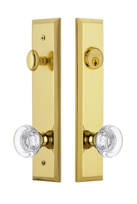 Grandeur Hardware - Hardware Fifth Avenue Tall Plate Complete Entry Set with Bordeaux Knob in Lifetime Brass - FAVBOR - 840533
